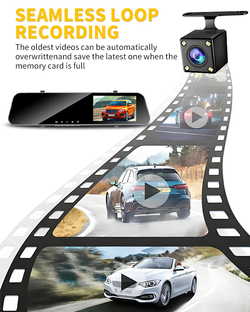 5MP Dash Cam Dual Lens Night Vision 12In DVR Rearview Mirror