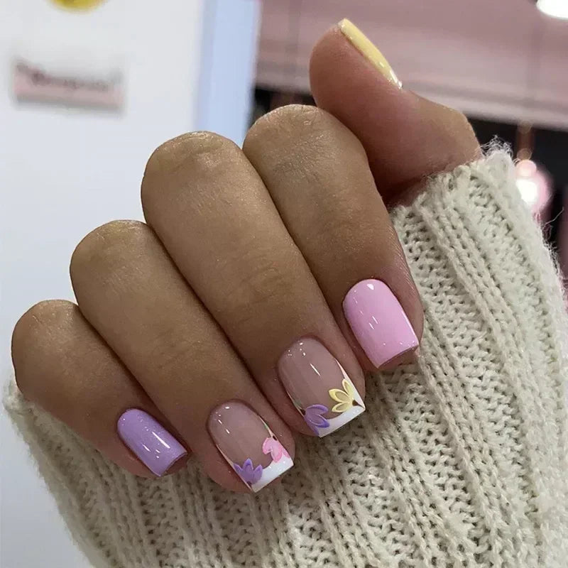 24Pc Short Square Coffin Acrylic Nails Set