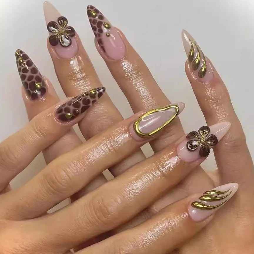 24Pc Black Butterfly Diamond Halloween Long Almond Press on Nails Tips