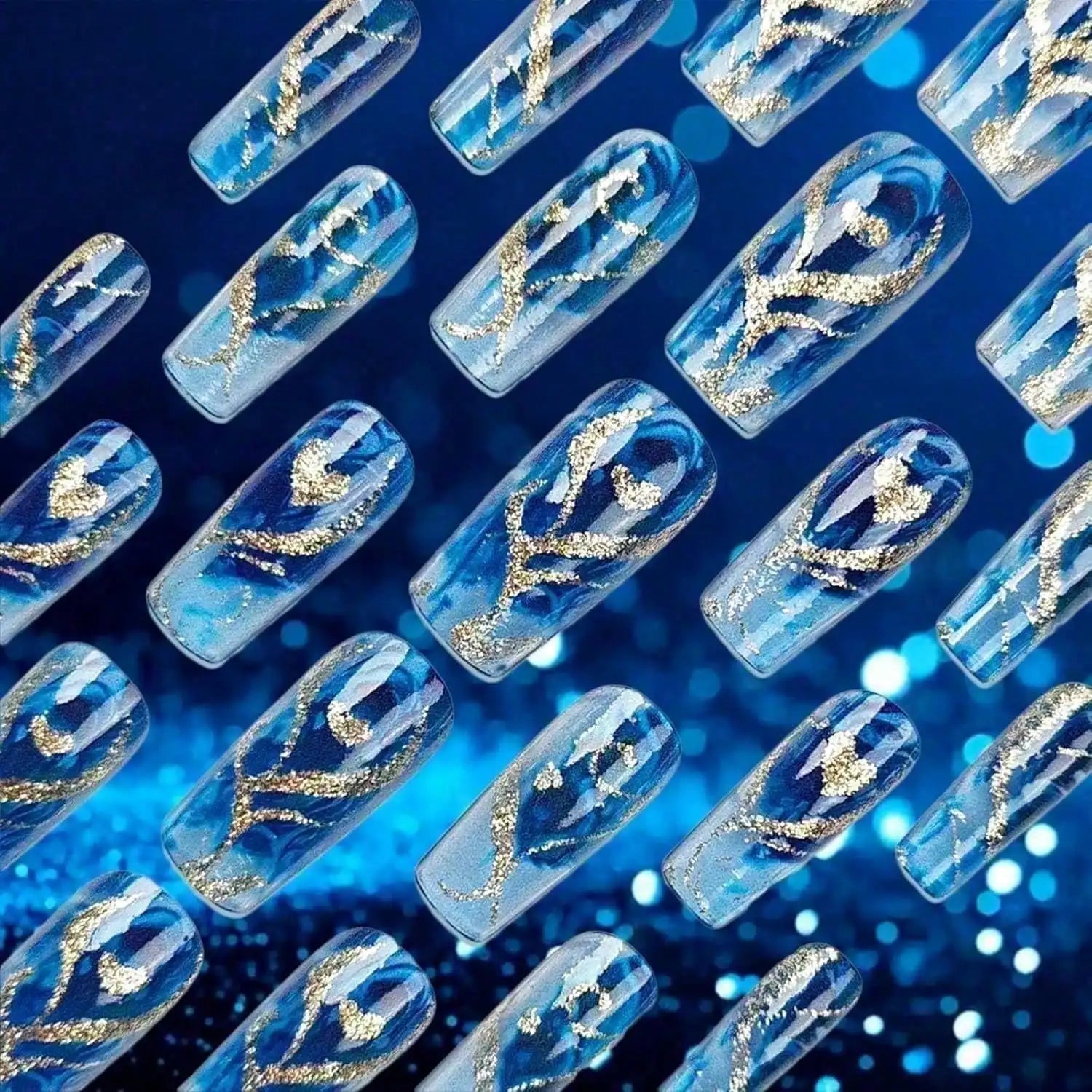 24PCS Blue Gradient Press on Nails