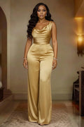 Solid Color Satin Jumpsuit