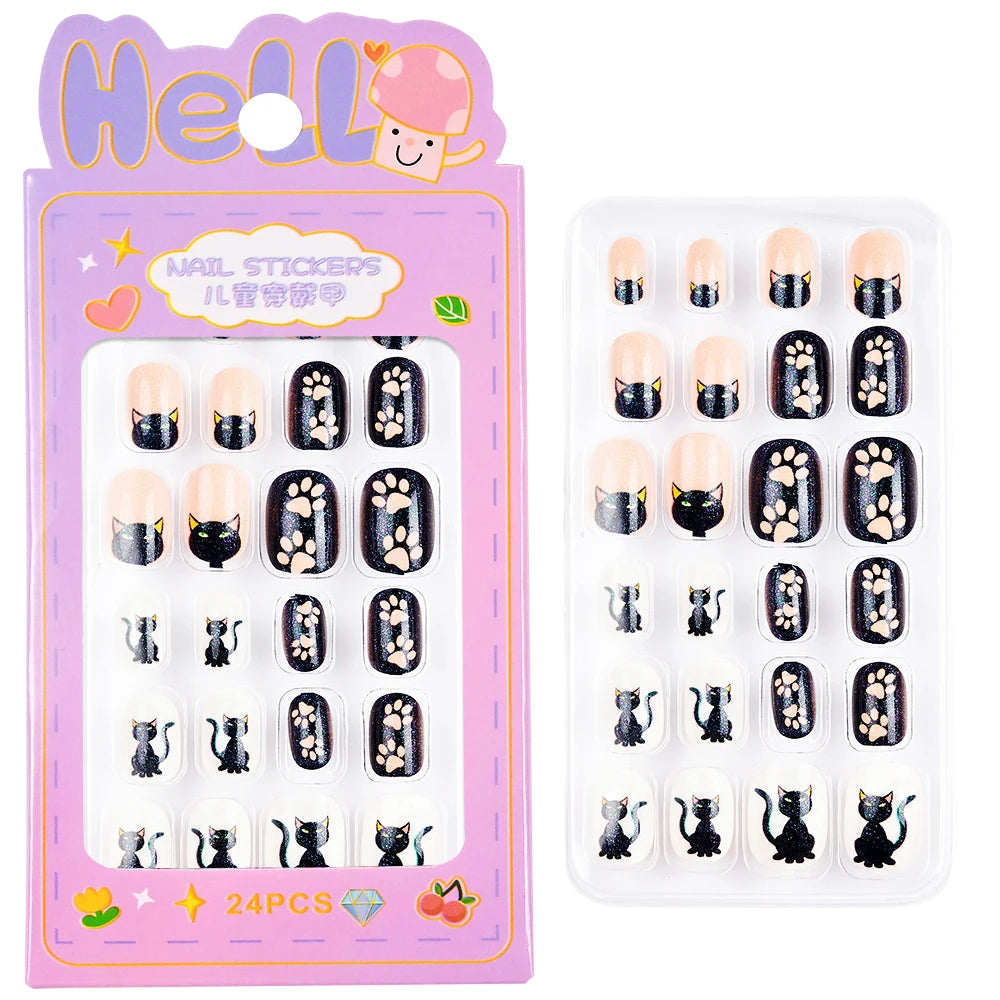 24pcs/box Kids False Press On Nails
