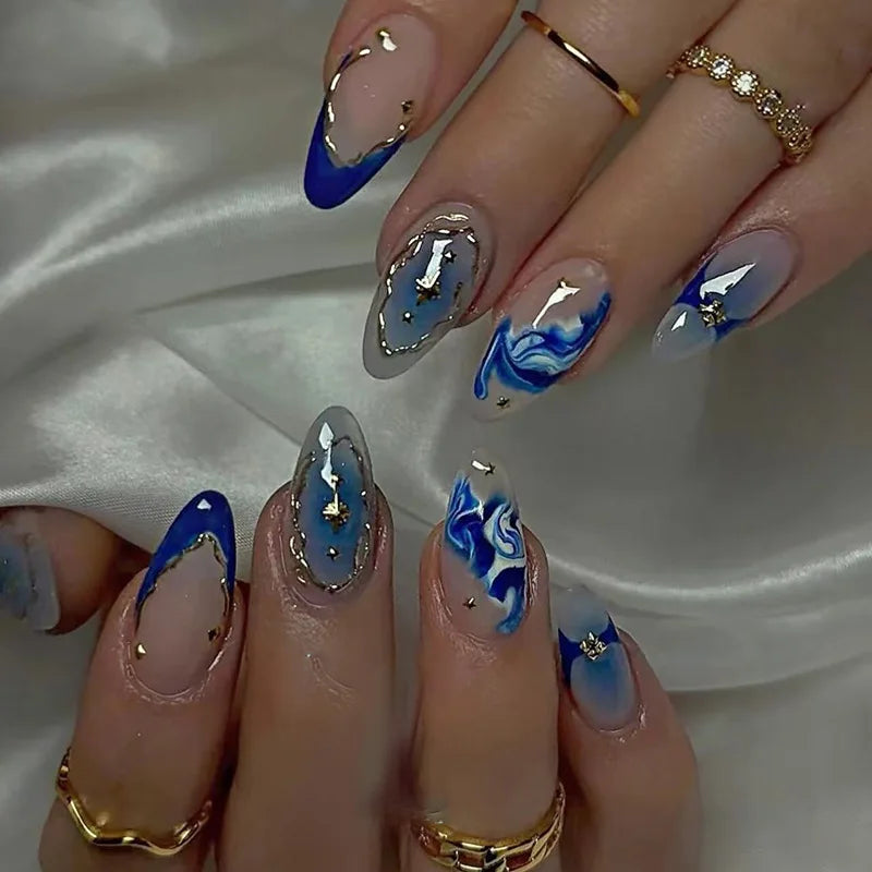 24Pcs Mid-length Gilded Almond Nails Set Press on Nails