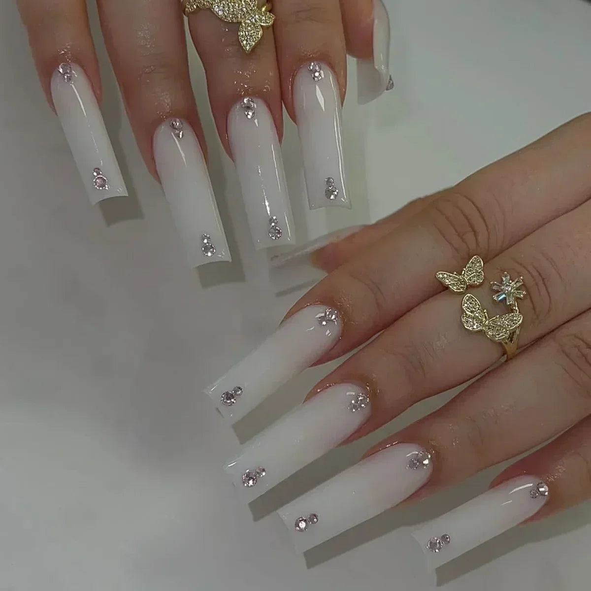 24Pcs Long Ballet French Press on Nails Tip Art