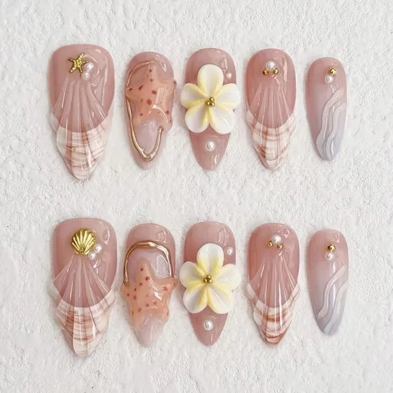 24Pcs Mid-length Gilded Almond Nails Set Press on Nails