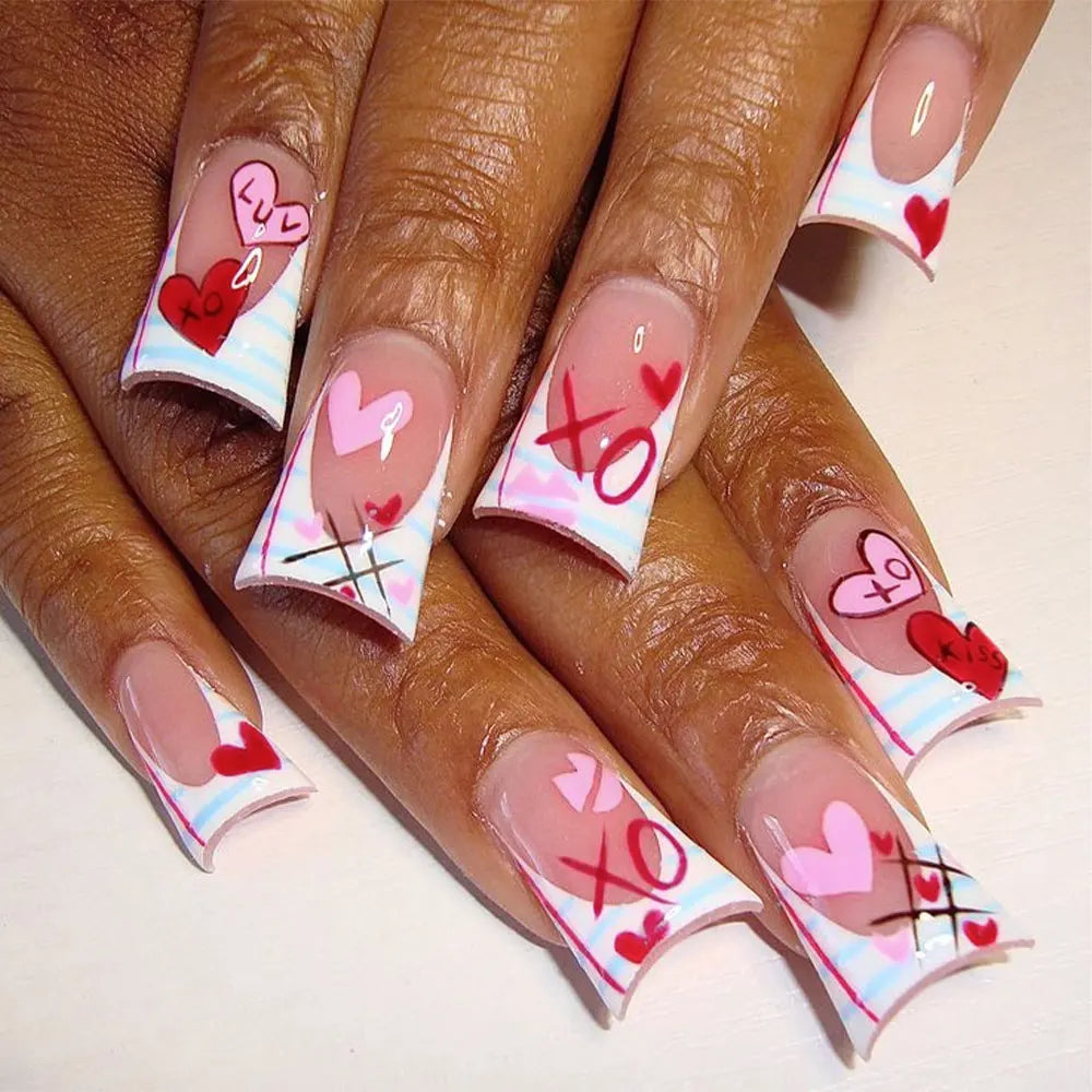 24pcs Long ducknail French Tip Press On Nails