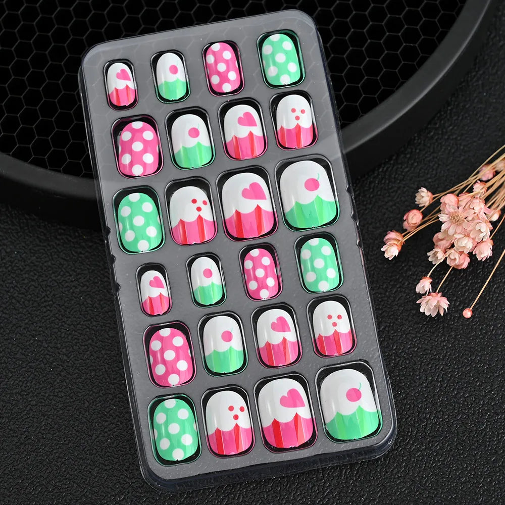 24pcs/box Kids False Press On Nails