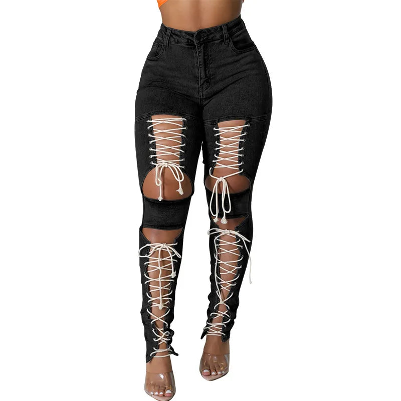 Women's Lace Up Skinny Jeans