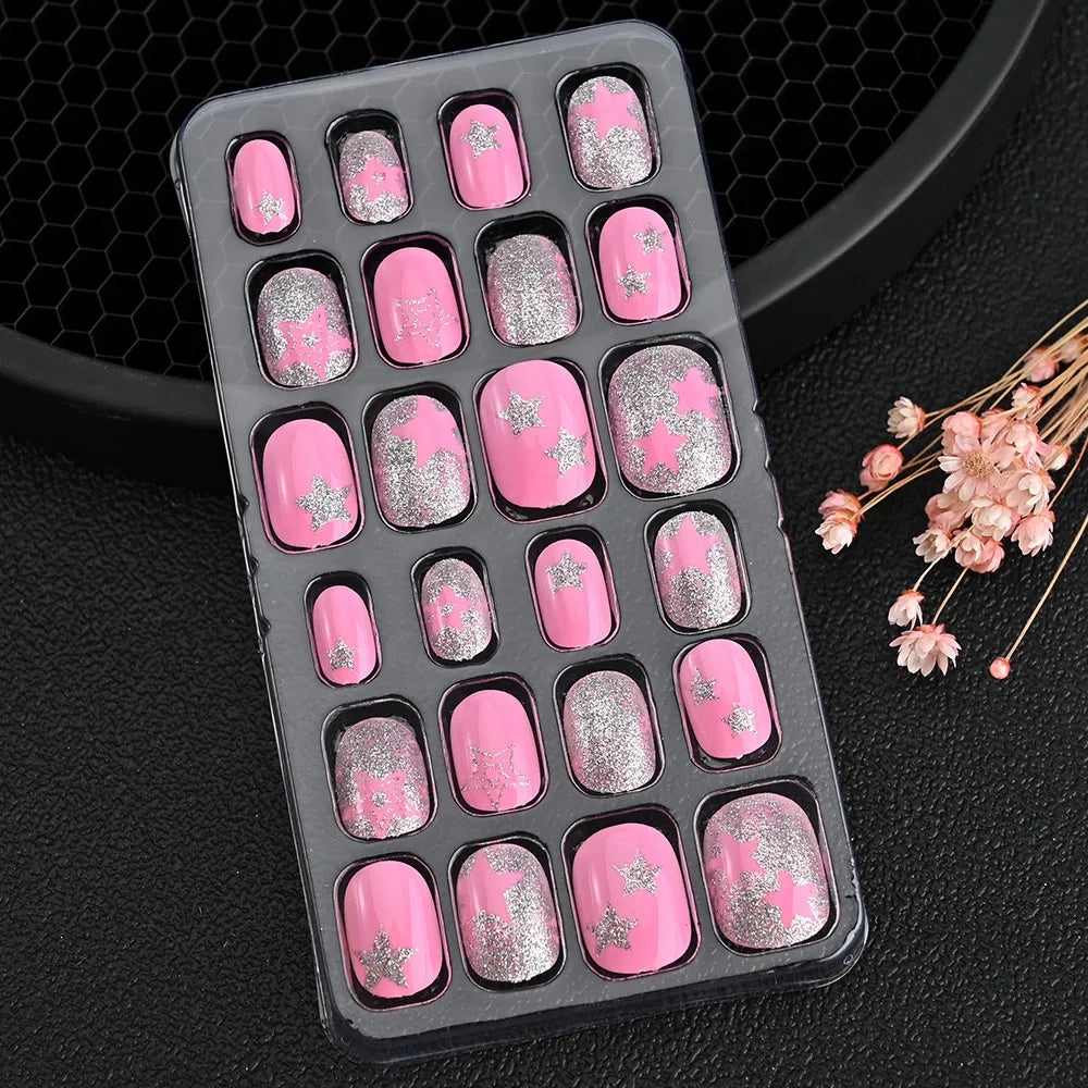 24pcs/box Kids False Press On Nails