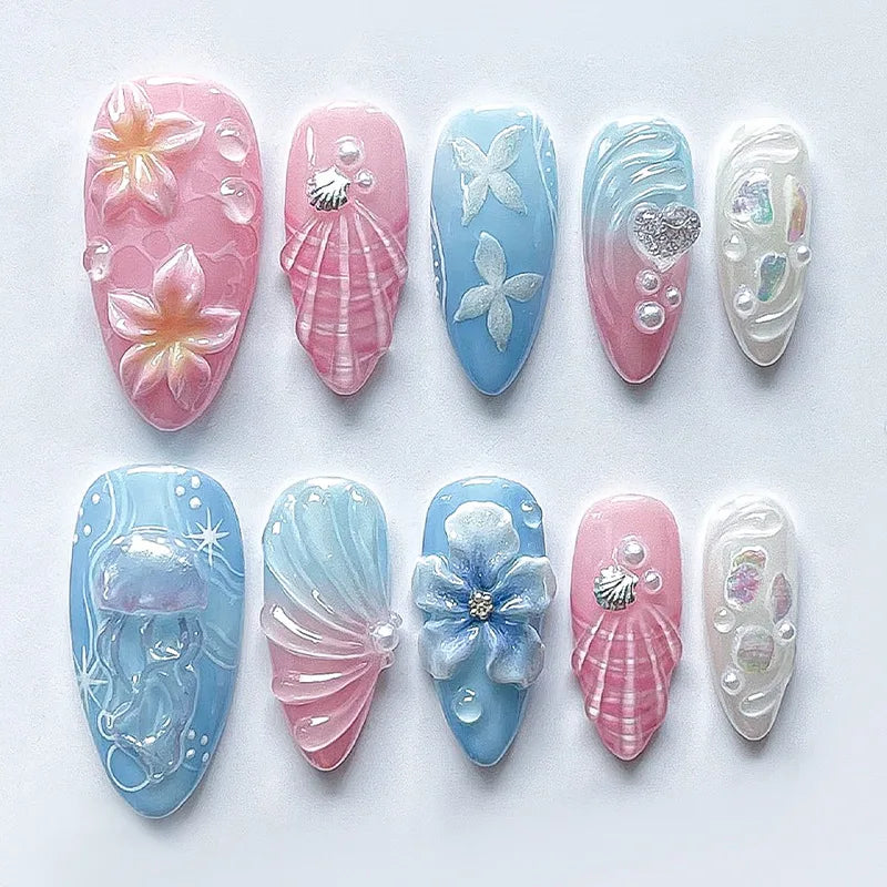 24Pcs Mid-length Gilded Almond Nails Set Press on Nails