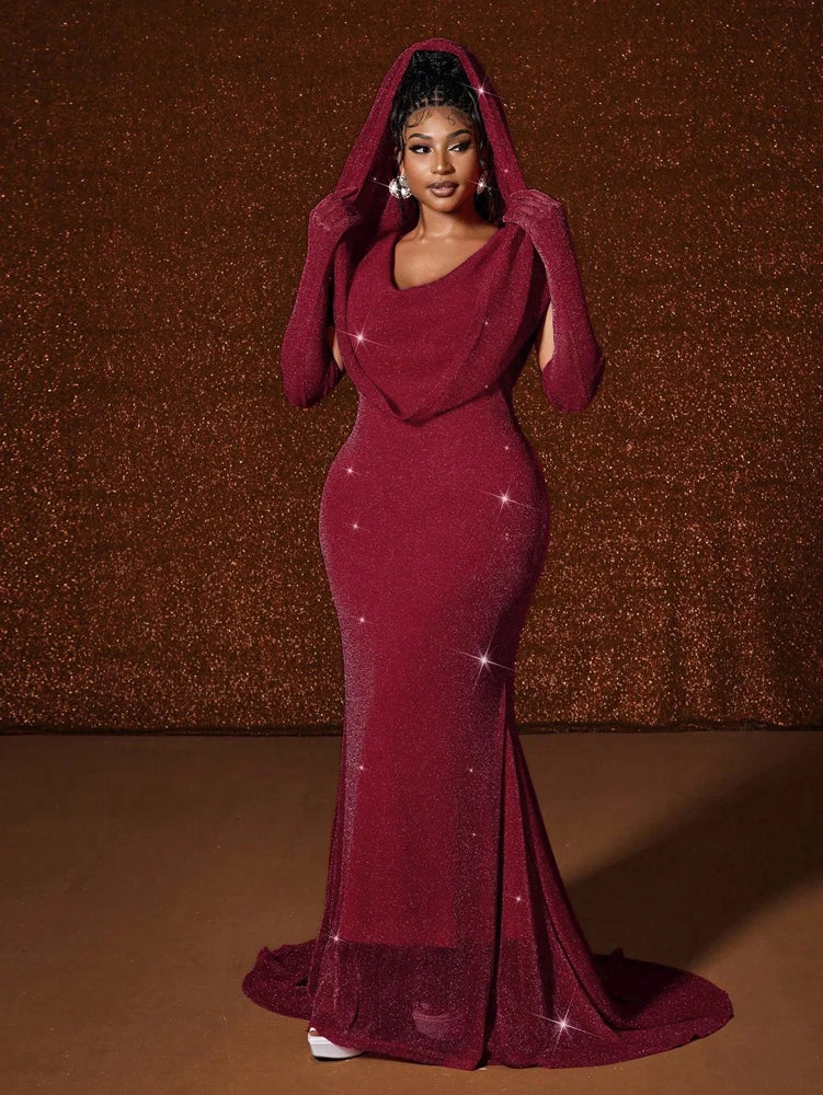 Long Fishtail Slim Hooded Dress