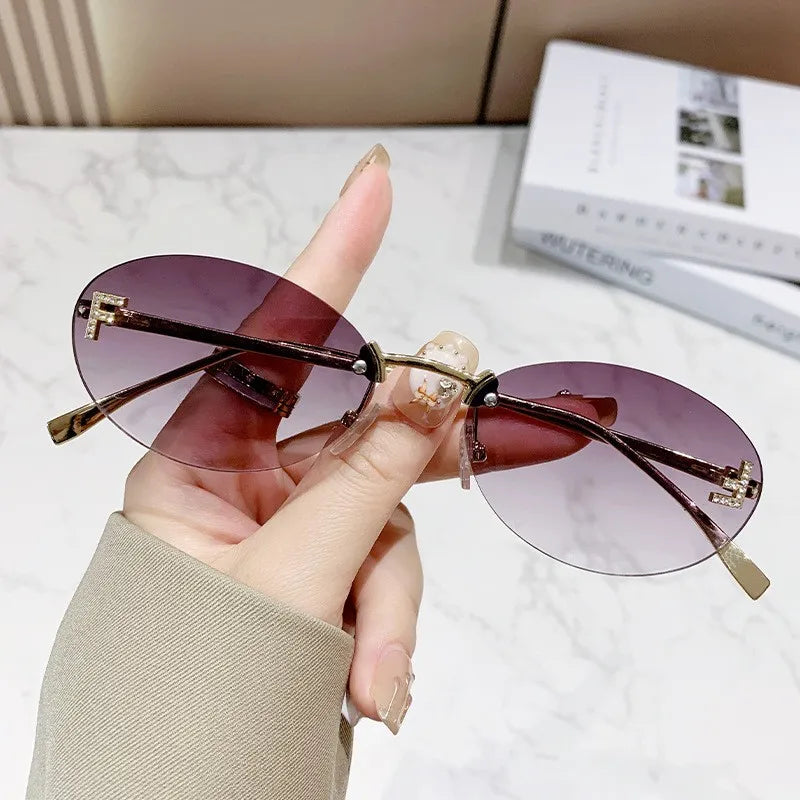 Diamond Oval Rimless Sunglasses