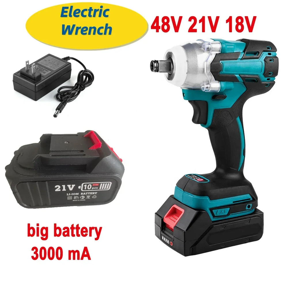 48VF 21V 18V Electric Impact Wrench 1/2Inch Power Tools 2 In 1 Brushless Cordless Wrench