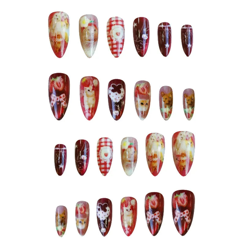 24pcs Strawberry Cat's Eye Press On Nails