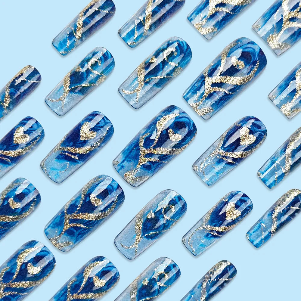 24PCS Blue Gradient Press on Nails