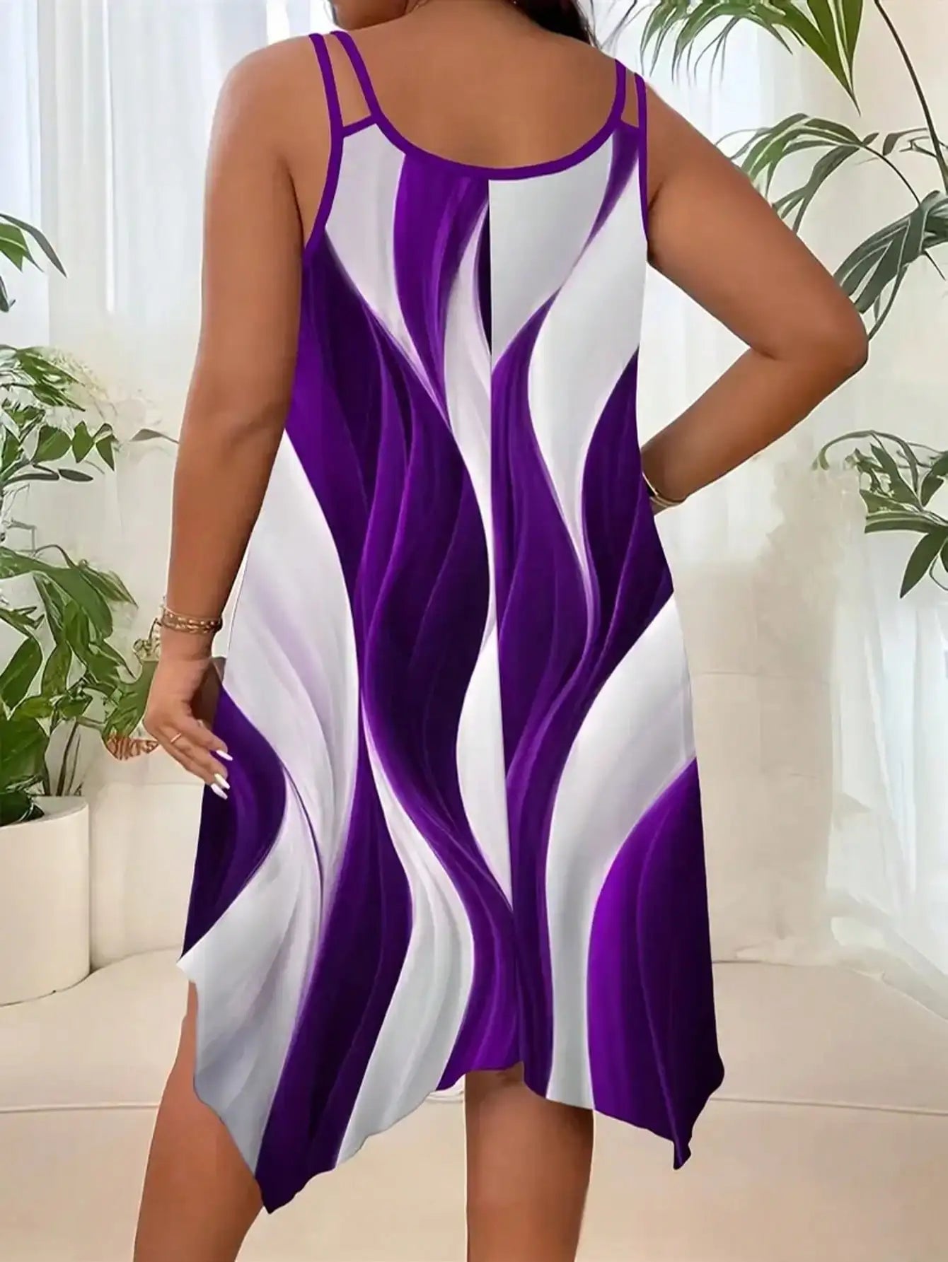 Plus-size Asymmetrical Geometric Stripe Dress