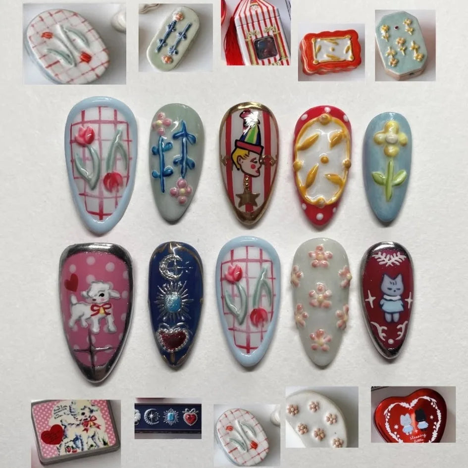 24pcs Vintage Country Style Press On Nails