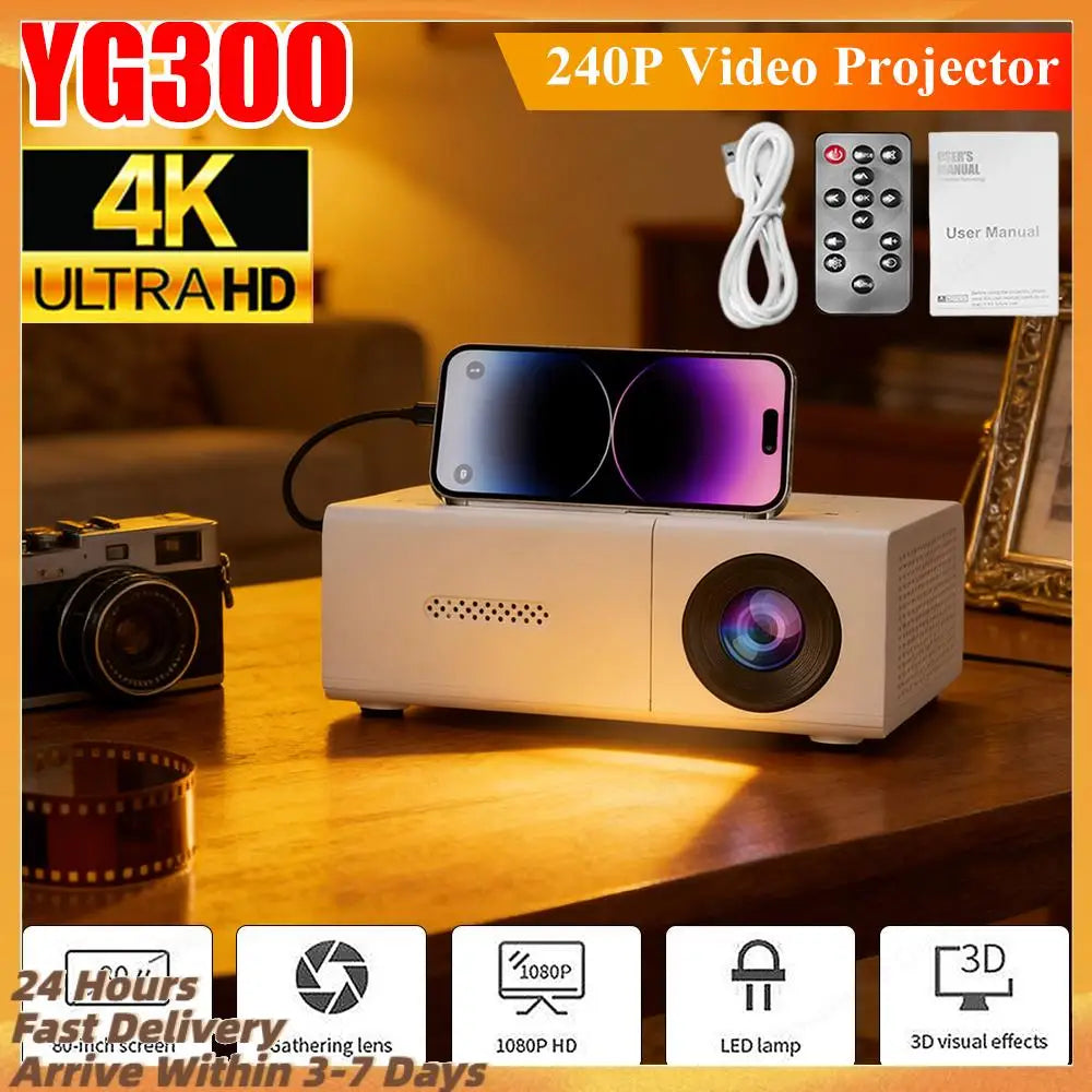 240P LED Mini Projector with Remote  Smartphone for Home Theater