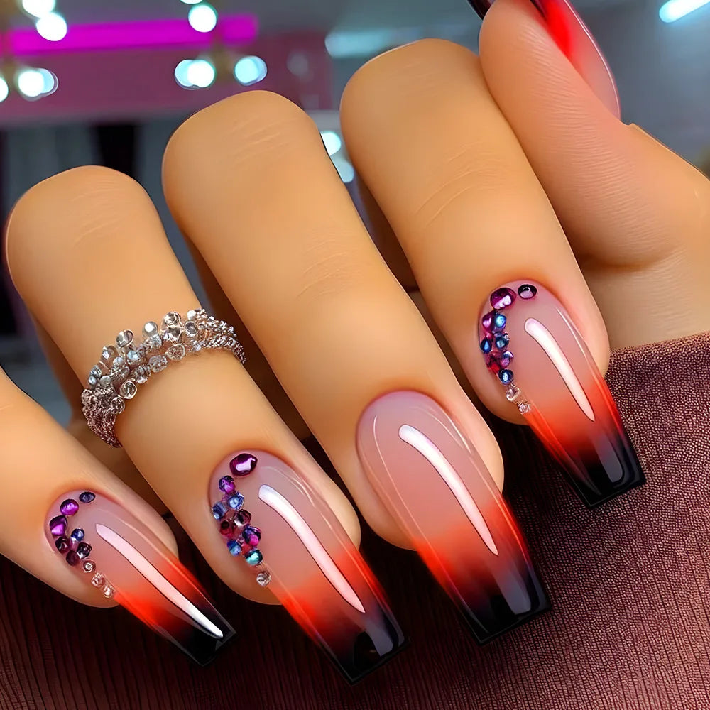 24pc Press on Nails Flower Design Mid-length Ballet