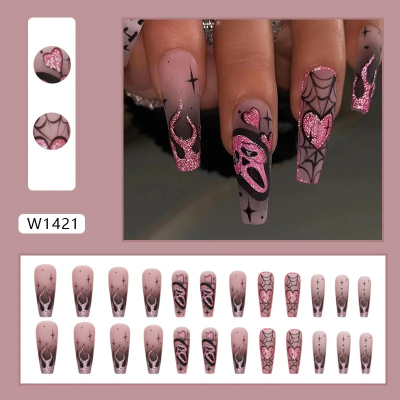 24pcs Glitter Pink Sequins Press on Nails