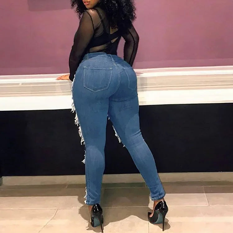 High Waist Distressed Ripped Ankle Length Pants