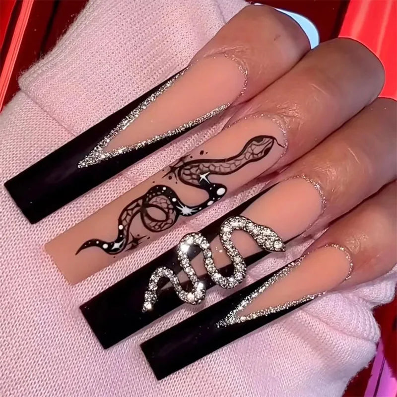 Pink Black French Long Ballet Press on Nails
