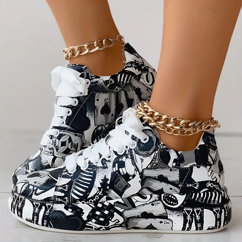Women's Graffiti Print Sneakers