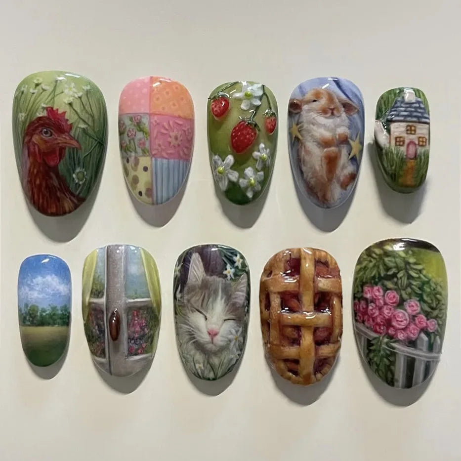 24pcs Vintage Country Style Press On Nails
