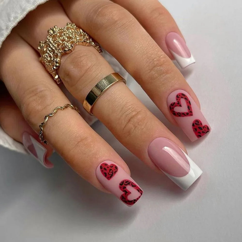 24pc Press on Nails Flower Design Mid-length Ballet