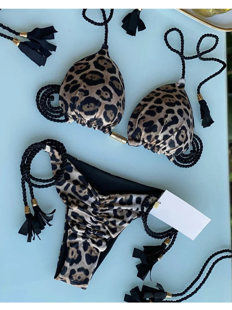 Women Backless Rope Triangle Bikini