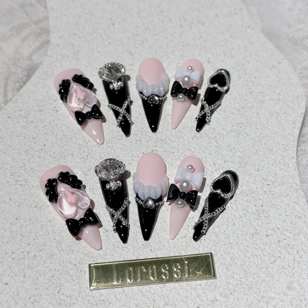 10pcs Musical Notes Pink Retro Press on Nails
