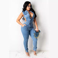 Women Spliced Washed Pencil Skinny Jean One Piece