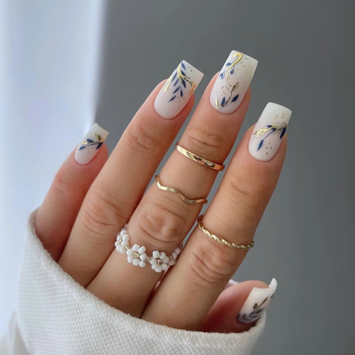 24pc Press on Nails Flower Design Mid-length Ballet