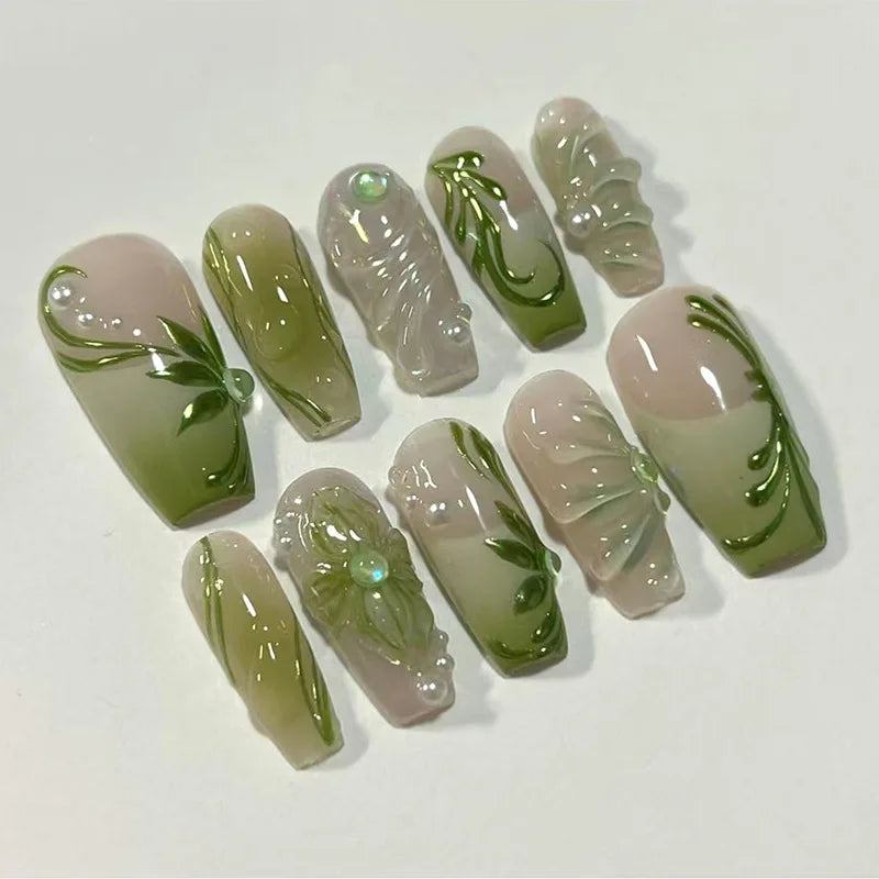 24pc Press on Nails Flower Design Mid-length Ballet