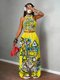 Y2K Graffiti Print Pants
