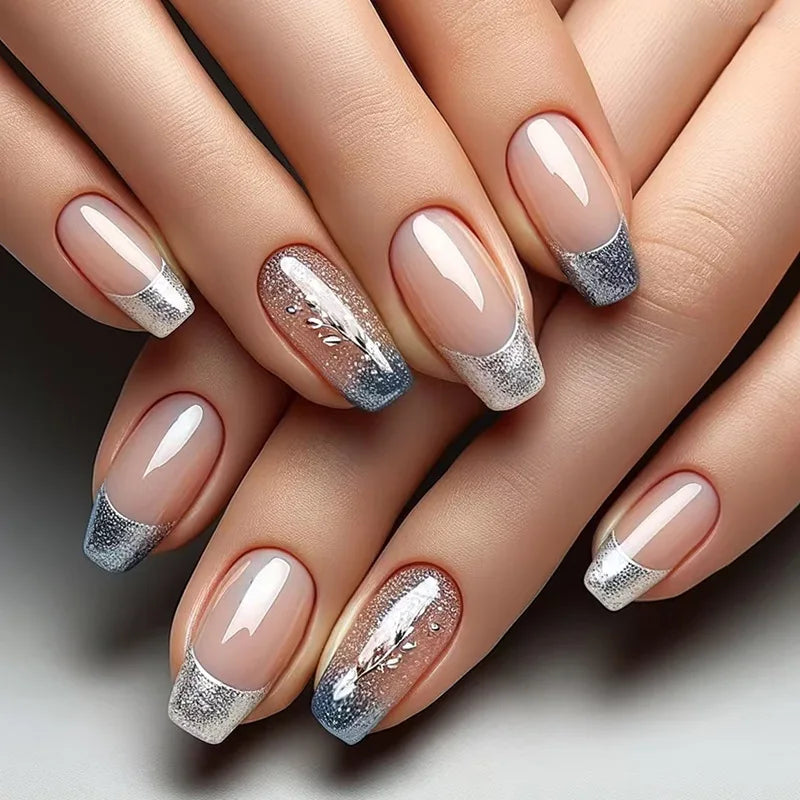 24pc Press on Nails Flower Design Mid-length Ballet
