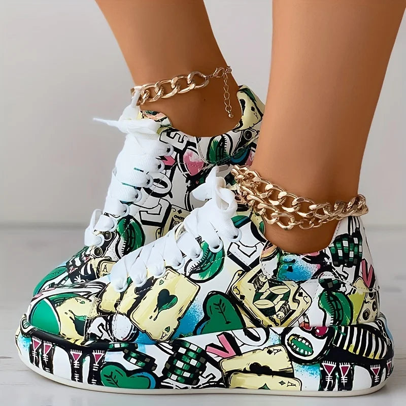 Women's Graffiti Print Sneakers