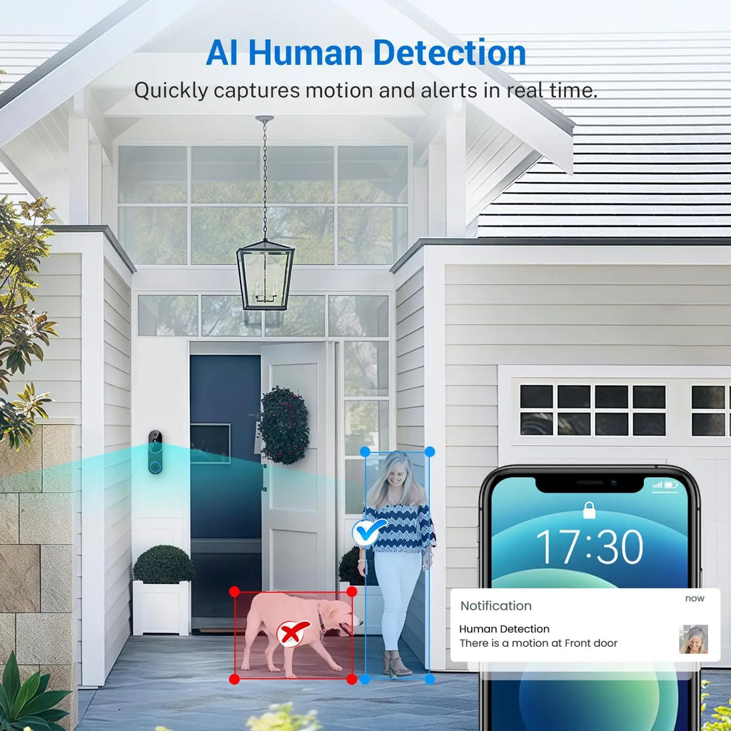 Smart Wireless Video Doorbell Camera with AI Detection