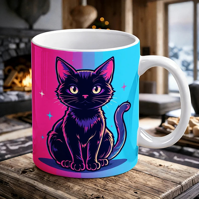 Neon Cyberpunk Black Cat Mug