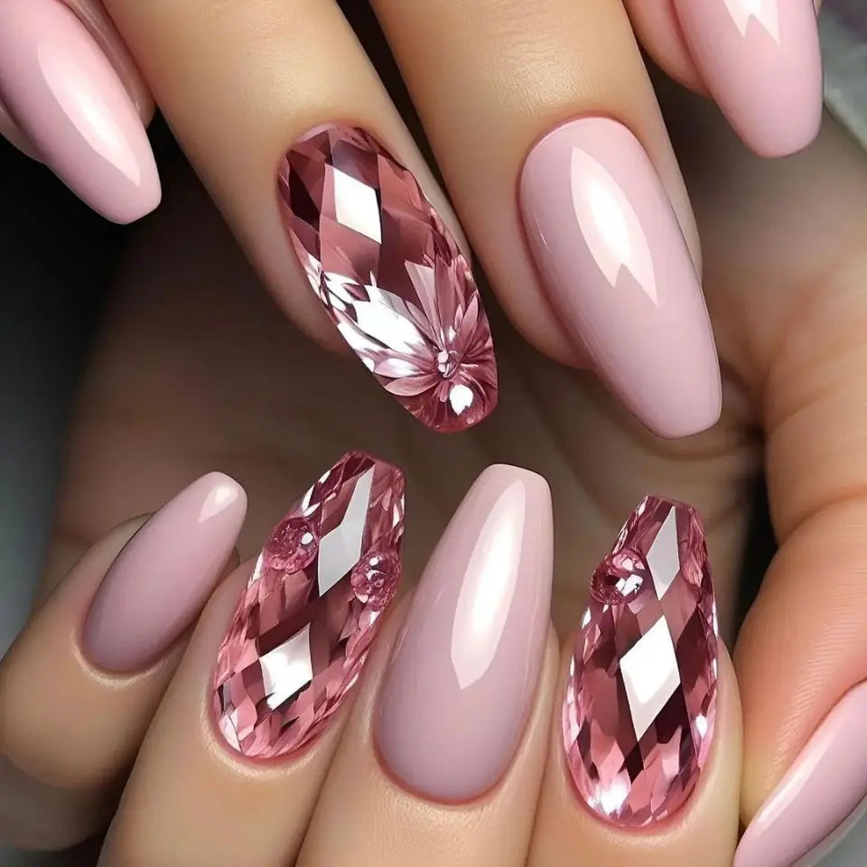 24pc Press on Nails Flower Design Mid-length Ballet