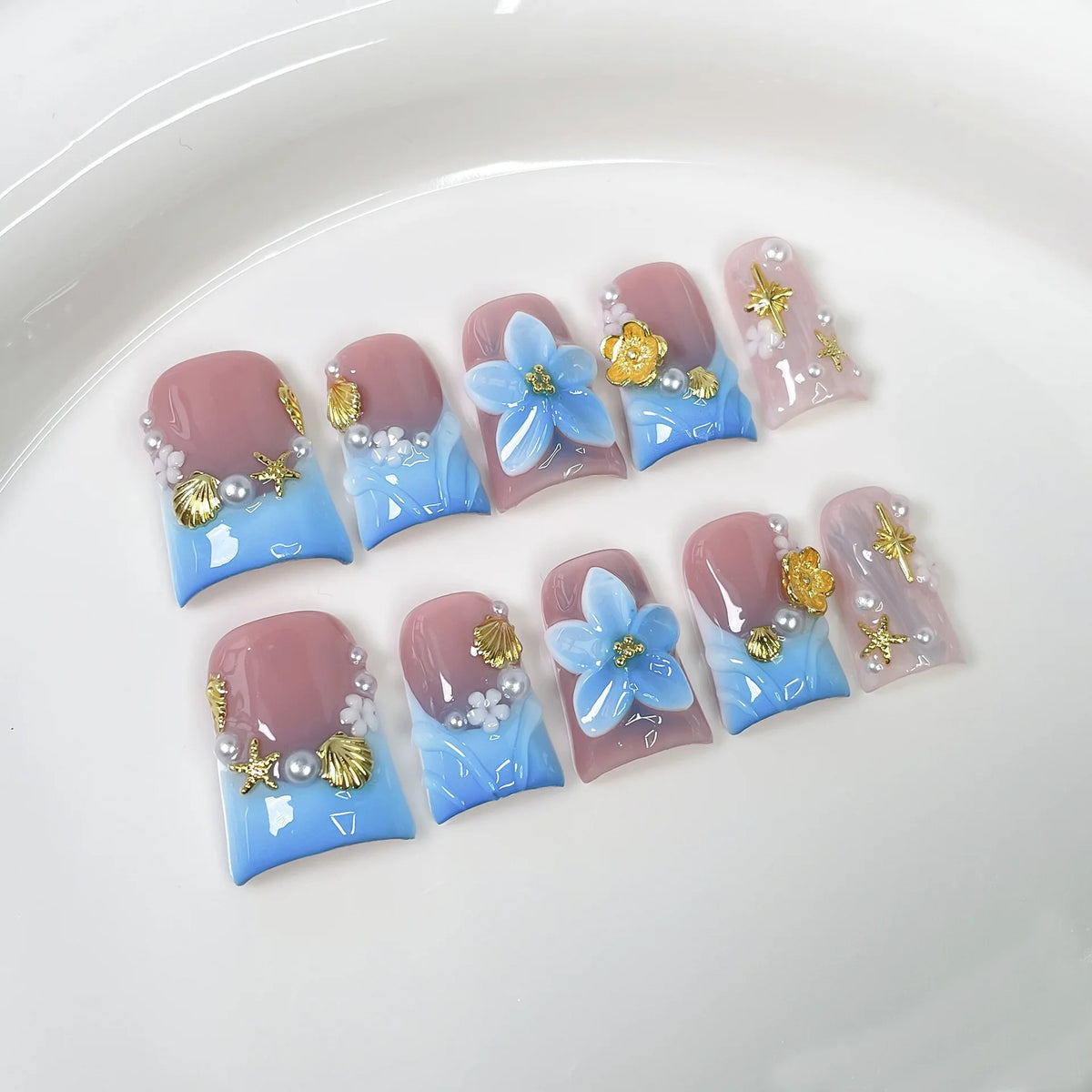 10pcs Ocean Style Duck Bill Press on Nails