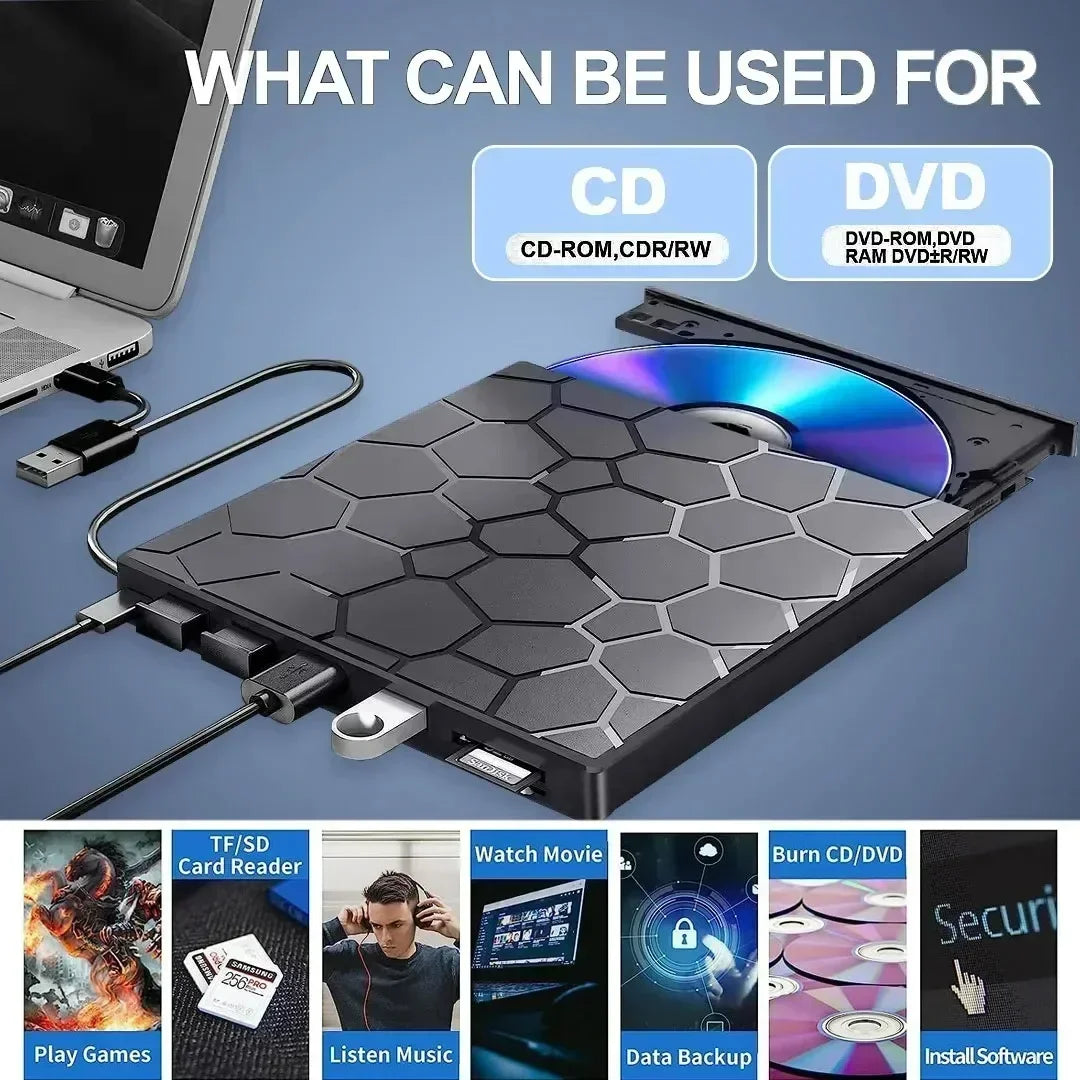 7 in 1 CD DVD Recorder Player USB3.0 & Type C Writer