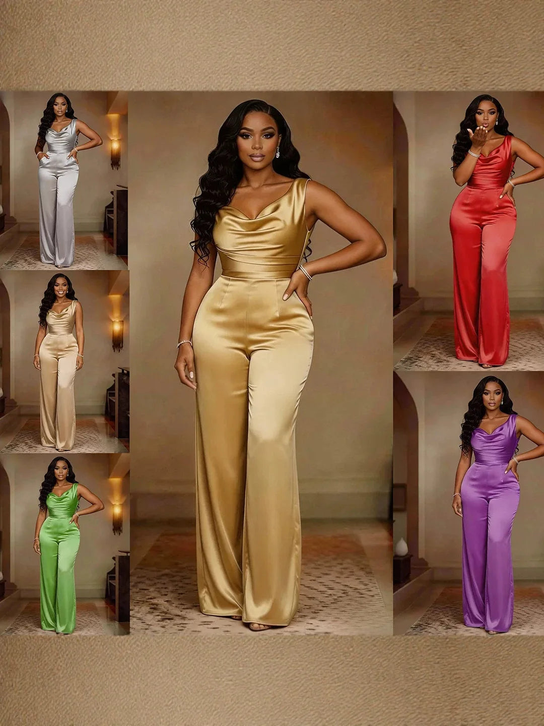 Solid Color Satin Jumpsuit