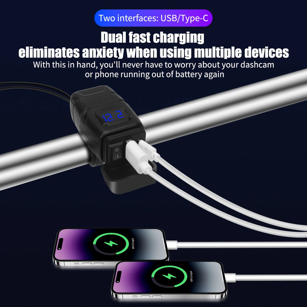 Motorcycle TYPE-C USB Socket QC3.0 Fast Charger