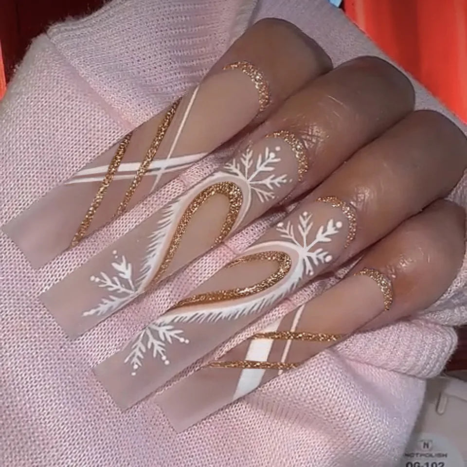24pcs Glitter Pink Sequins Press on Nails