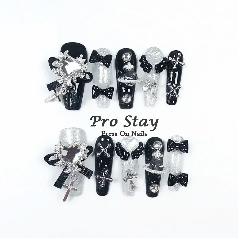 10pcs Dark Black Y2k  Press On Nails