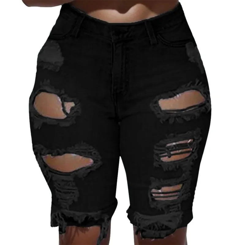 Women Plus Size Ripped Jean Shorts
