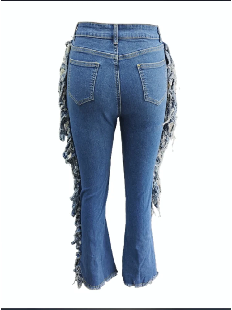 Blue Pocket Ripped Pants Women's Jeans