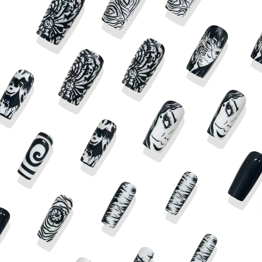 24pcs Japenese Style Coffin Press On Nails