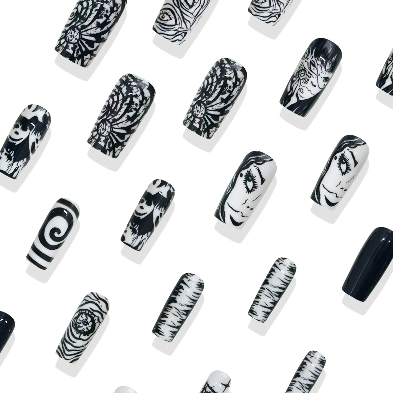 24pcs Japenese Style Coffin Press On Nails